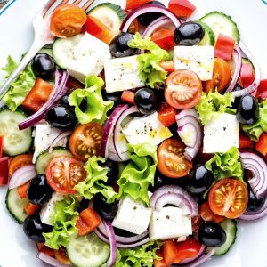 Easiest Greek Salad in Vinaigrette Dressing