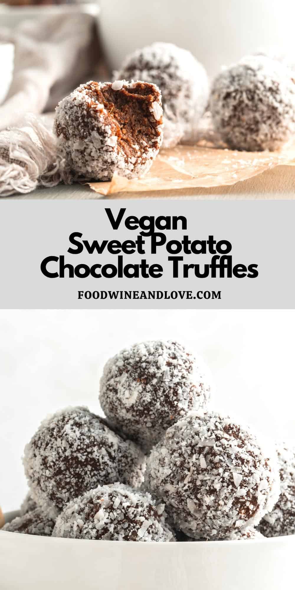 Vegan Sweet Potato Chocolate Truffles,  a simple and tasty vegan chocolate treat recipe that is made with dates and sweet potatoes.