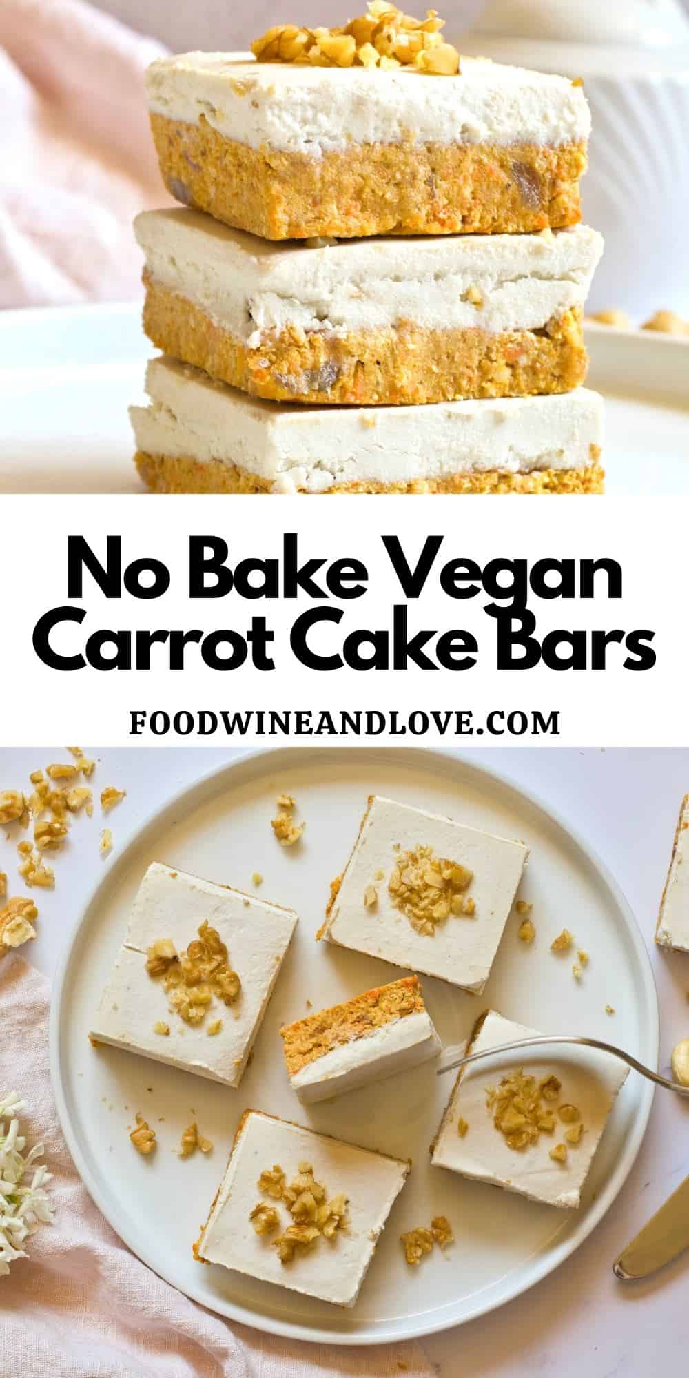 No Bake Vegan Carrot Cake Bars,  delicious and simple frosted dessert recipe made with almond flour and sweetened with dates. 