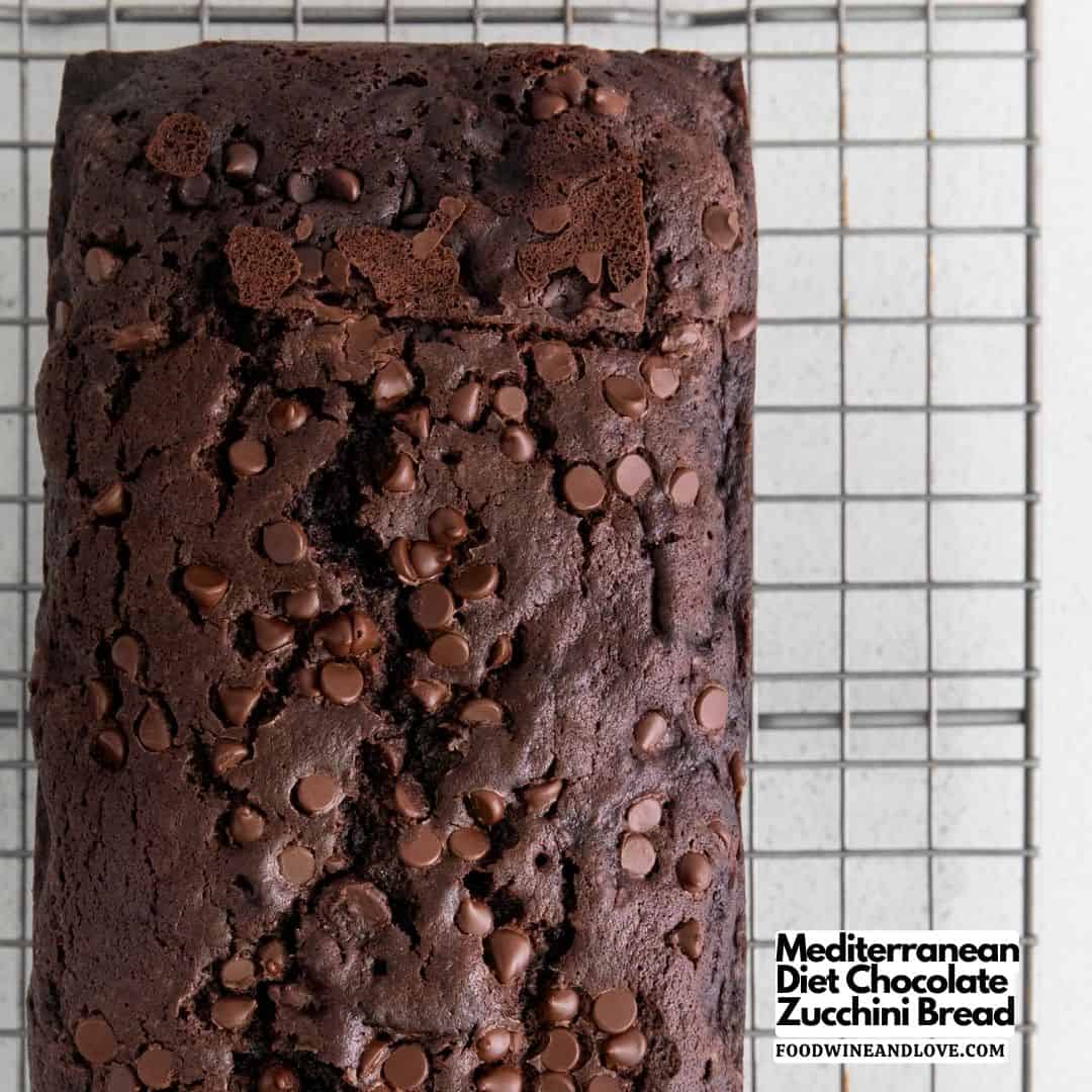 Mediterranean Diet Chocolate Zucchini Bread, A delicious healthier version of a recipe that can be served alone or as a dessert.
