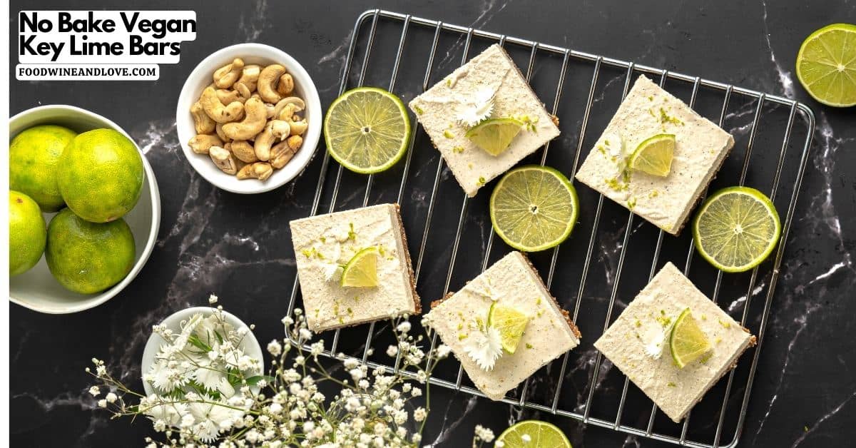 No Bake Vegan Key Lime Bars, a simple dessert recipe that is vegan, vegetarian, gluten free, and low carbohydrate diet friendly.