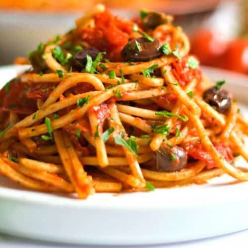 Vegan Puttanesca Spaghetti - Food Wine and Love