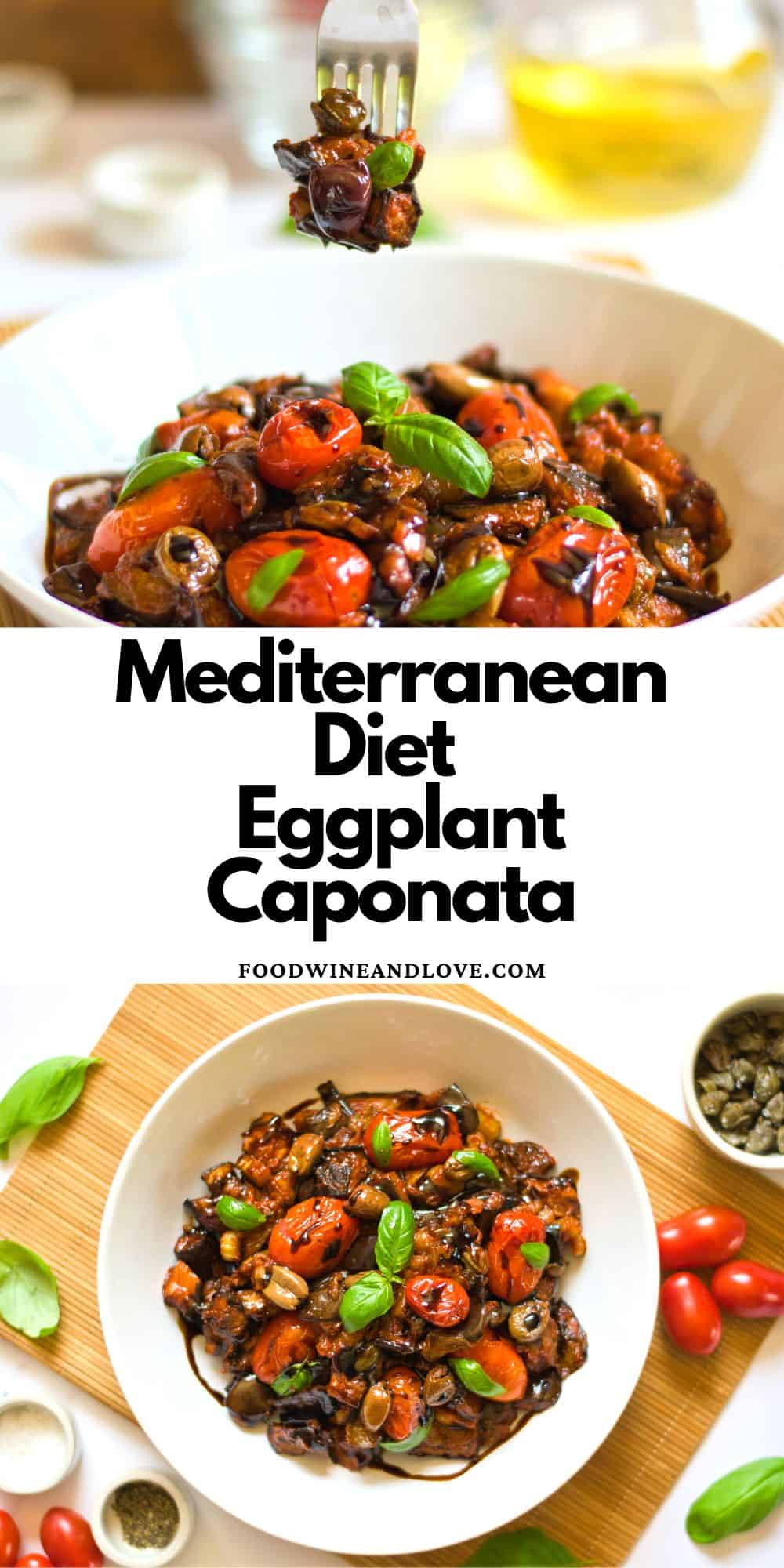 Mediterranean Diet Eggplant Caponata, a delicious and classic Italian one skillet dinner recipe made with fresh vegetables.