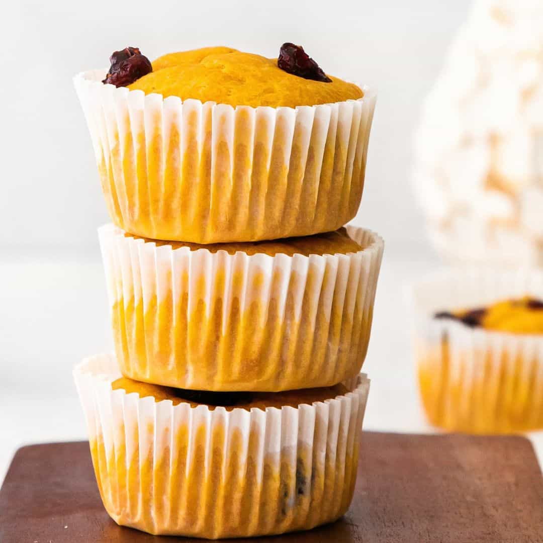 Vegan Pumpkin and Cranberry Muffins, a delicious and simple recipe for a flavorful fall inspired breakfast, brunch, or snack.