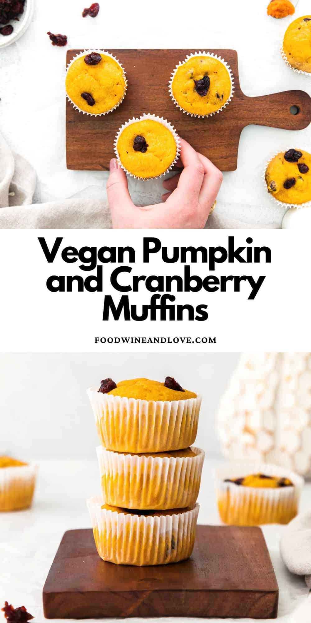 Vegan Pumpkin and Cranberry Muffins, a delicious and simple recipe for a flavorful fall inspired breakfast, brunch, or snack.