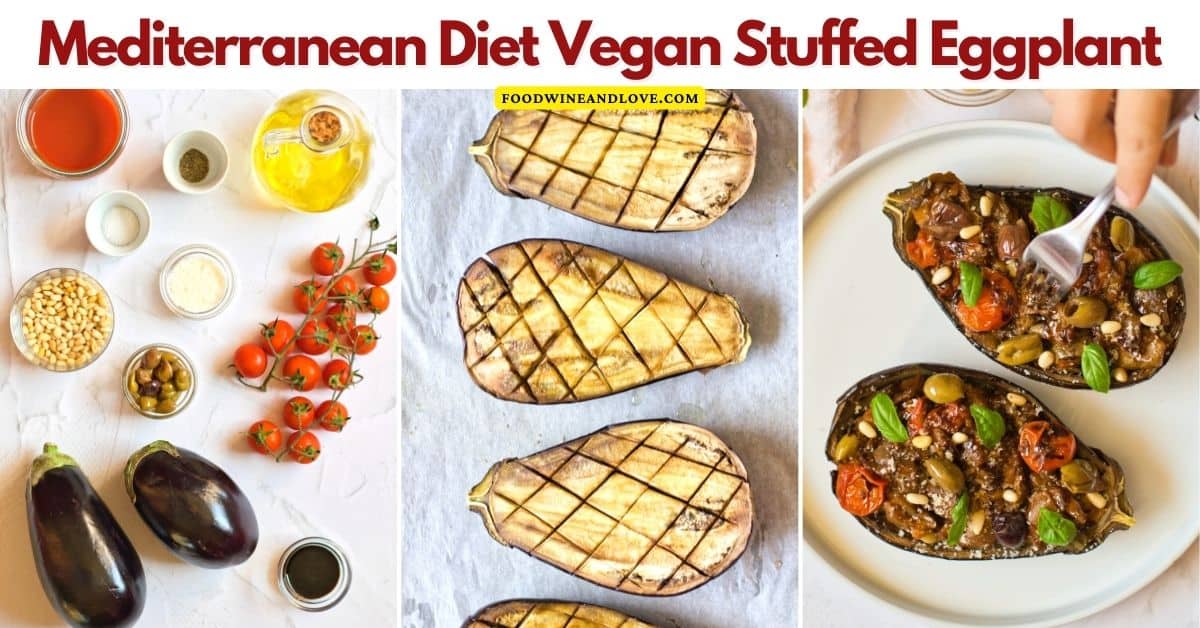 Mediterranean Diet Stuffed Eggplant, a delicious and healthy recipe that is both vegan and Mediterranean diet friendly.