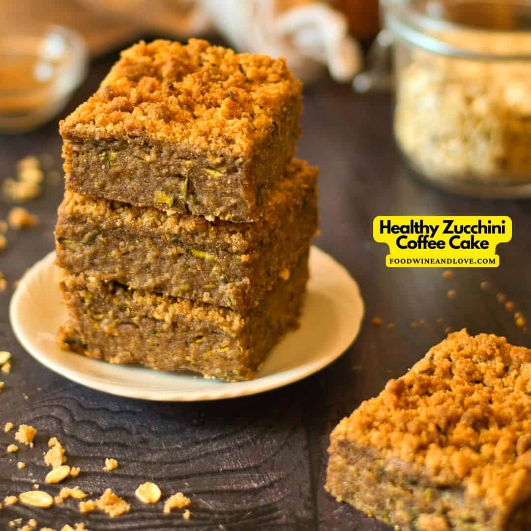 Mediterranean Diet Zucchini Coffee Cake, a delicious dessert recipe made with oats and sweetened with dates. Vegan.