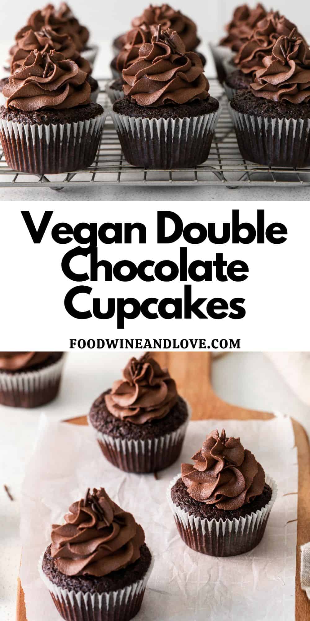 Vegan Double Chocolate Cupcakes, a surprisingly simple as well as delicious dessert recipe for moist and chocolatey cupcakes.