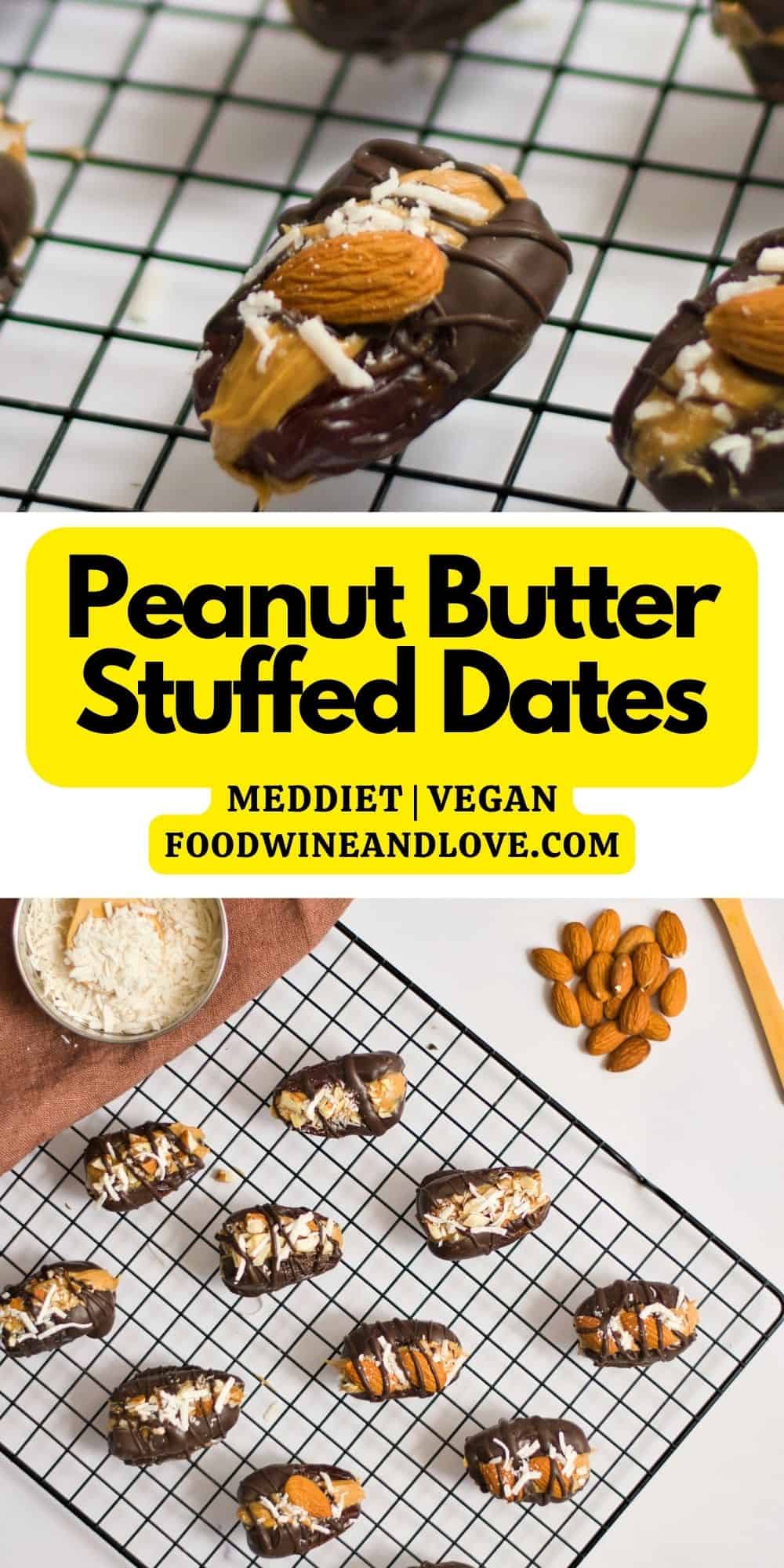Peanut Butter Stuffed Dates, a quick, simple, and healthy snack or dessert recipe. Vegan, Gluten Free, and Mediterranean diet friendly. 