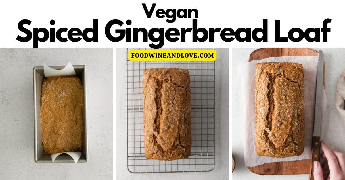 Vegan Spiced Gingerbread Loaf Recipe, a delicious and simple Christmas holiday cake recipe  made with molasses and banana.
