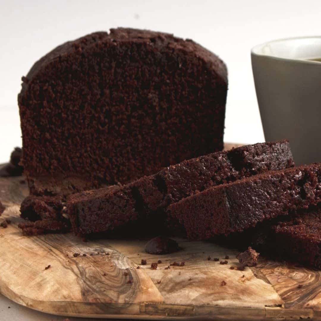 Quick Double Chocolate Loaf Cake, a tasty and easy dessert or snack recipe made with unsweetened cocoa and chocolate chips. Vegan friendly.