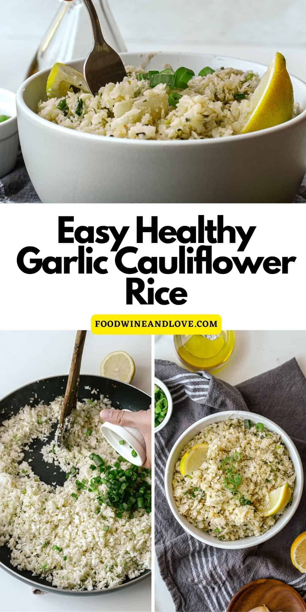 Easy Healthy Garlic Cauliflower Rice, a delicious quick and simple vegan recipe that is perfect as a side or as a meal in itself.