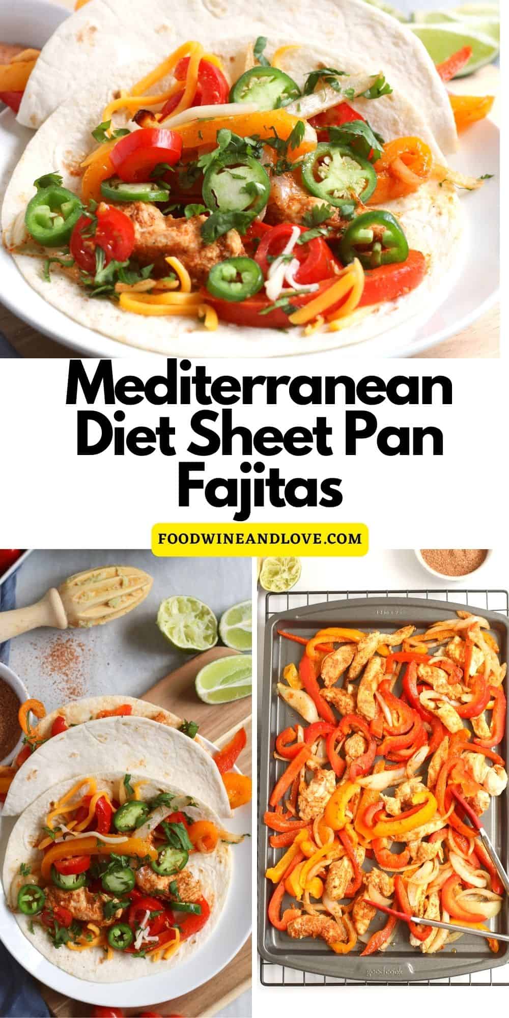 Mediterranean Diet Sheet Pan Fajitas, a simple one sheet pan recipe for a delicious healthy meal with chicken and vegetables. 