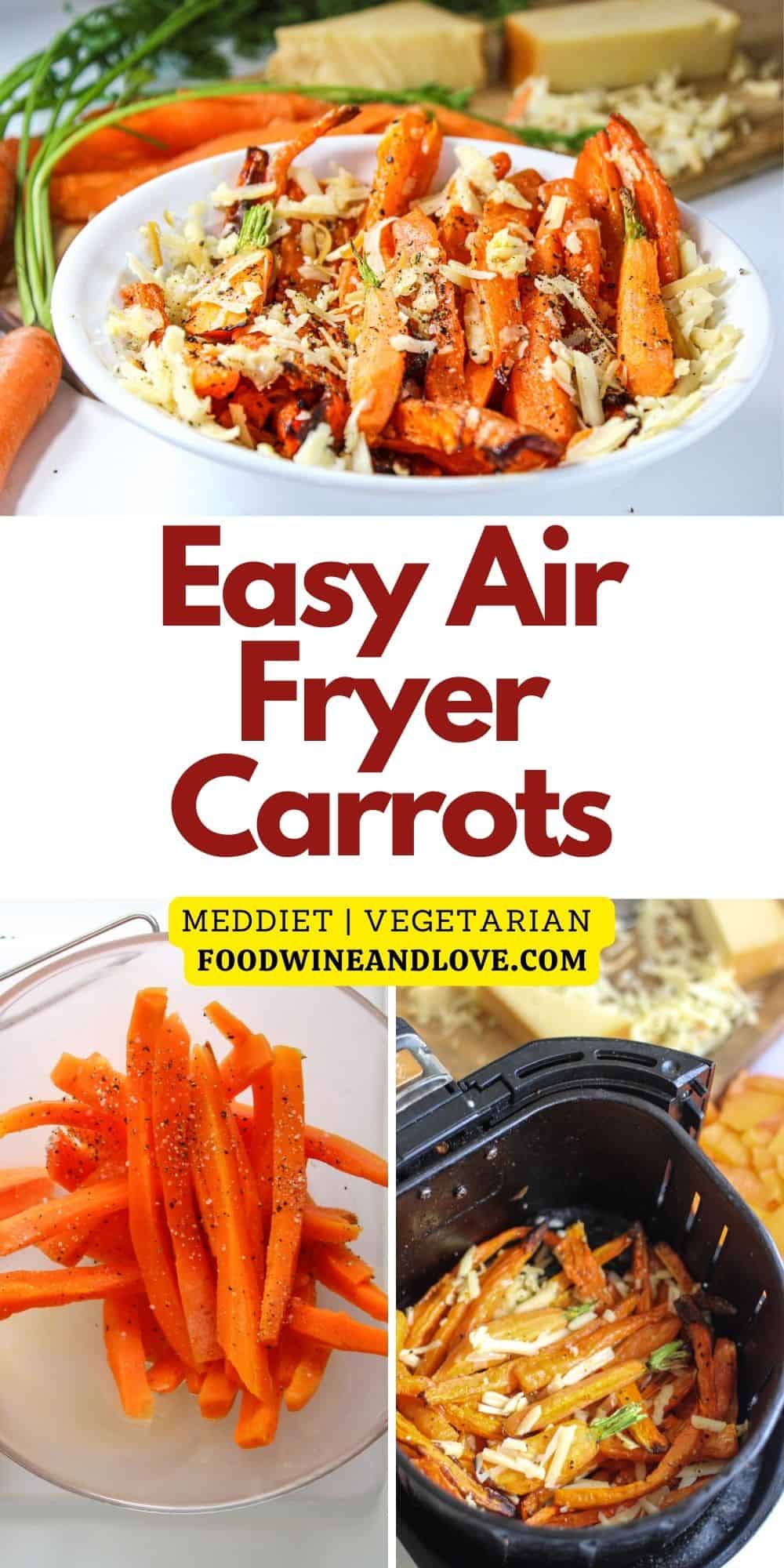 Easy Air Fryer Carrot and Cheese Recipe, a simple vegetarian snack or side recipe for carrots air fried with cheese and seasonings. 