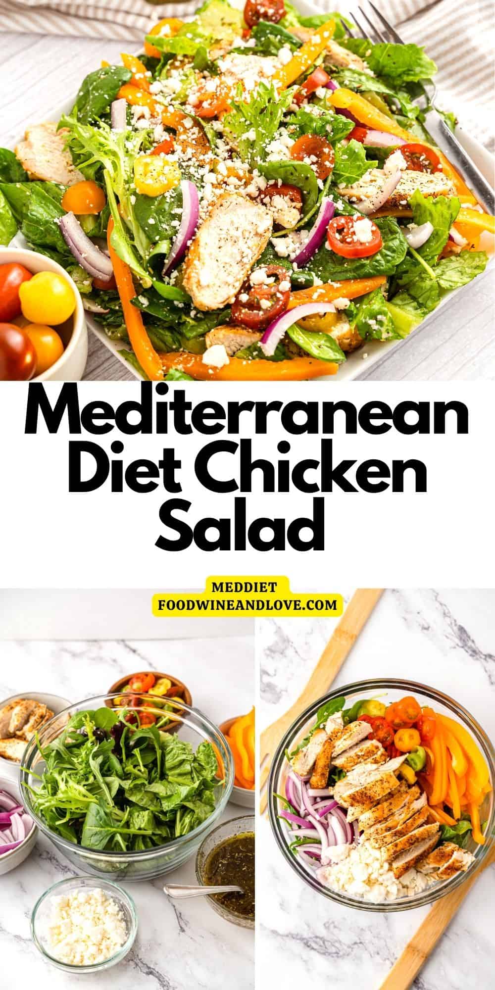 Mediterranean Diet Chicken Salad, a simple and delicious recipe made with healthy ingredients and a homemade lemon vinaigrette dressing.