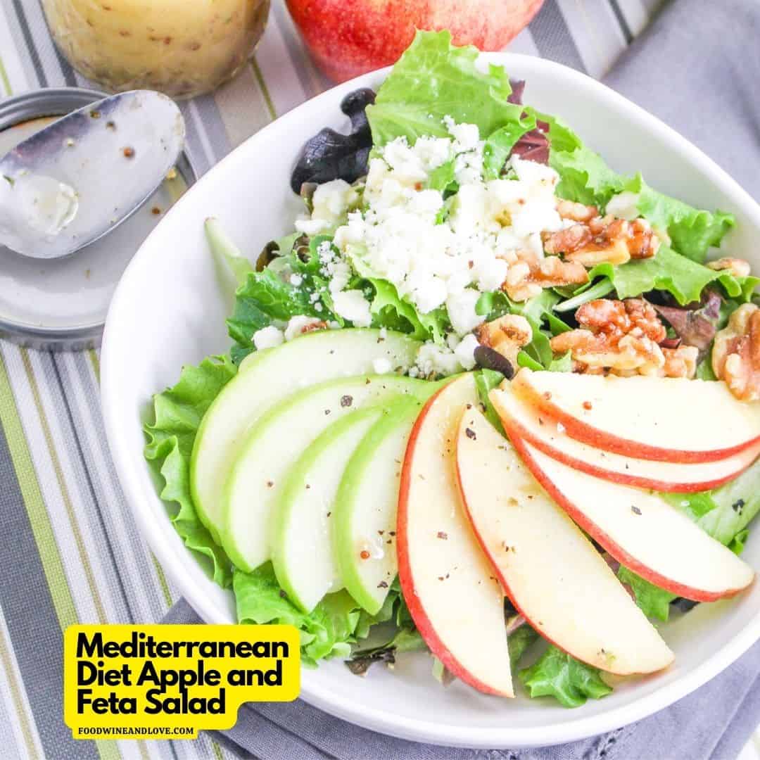 Mediterranean Diet Apple and Feta Salad, a simple and delicious lunch or side recipe made with healthy ingredients with homemade vinaigrette.