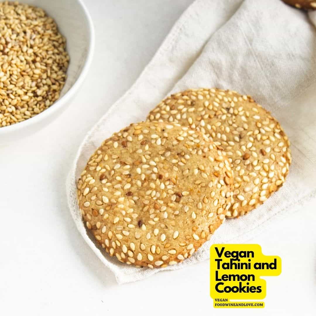 Vegan Tahini and Lemon Cookies, a simple and delicious soft and chewy dessert or snack recipe that is full of flavor.