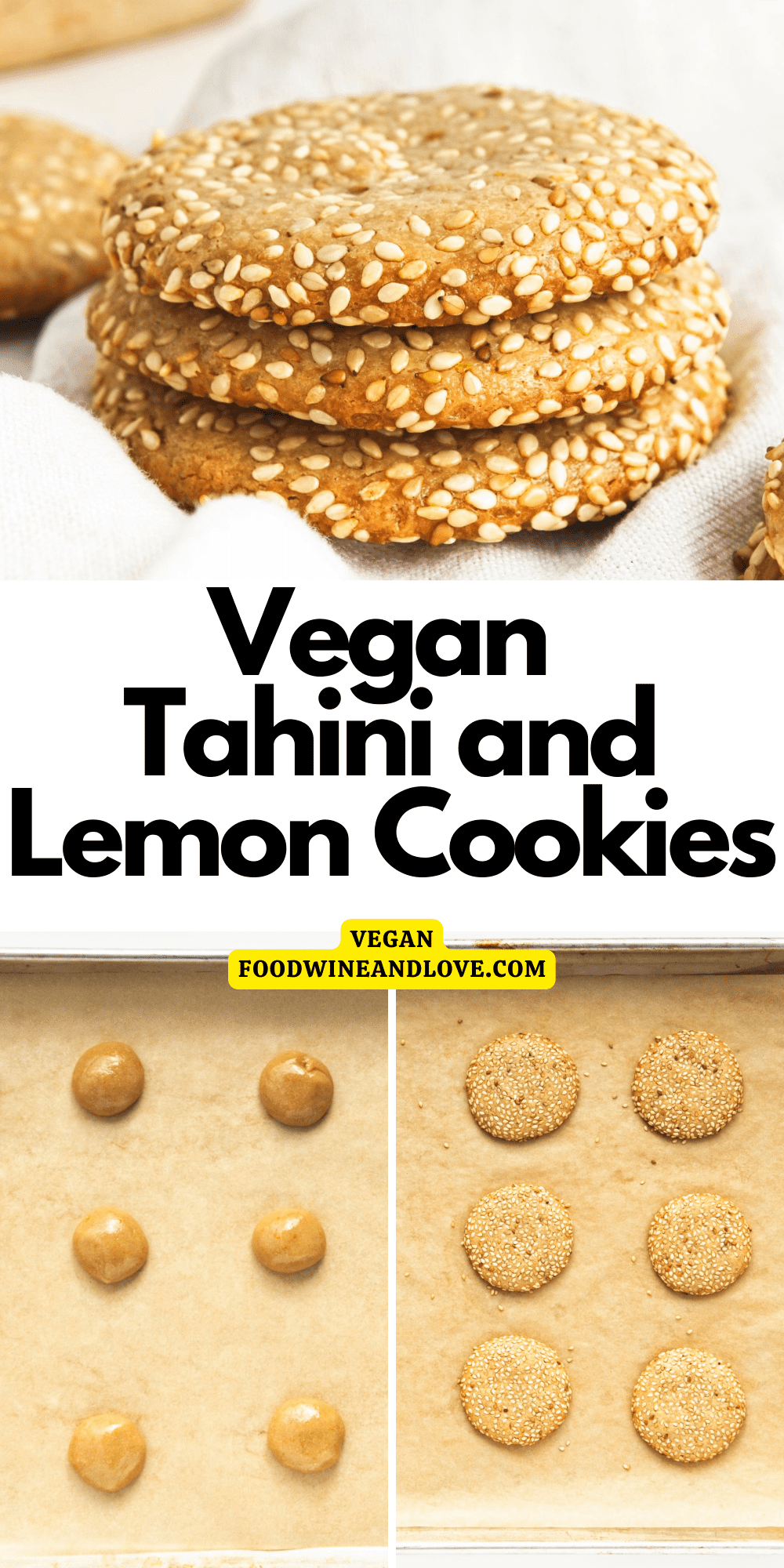Vegan Tahini and Lemon Cookies, a simple and delicious soft and chewy dessert or snack recipe that is full of flavor.
