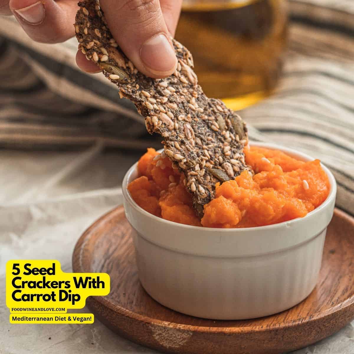 5 Seed Crackers With Carrot Dip, a simple vegan recipe for healthy grain free crackers with a five ingredient healthy dip. Vegetarian.MedDiet