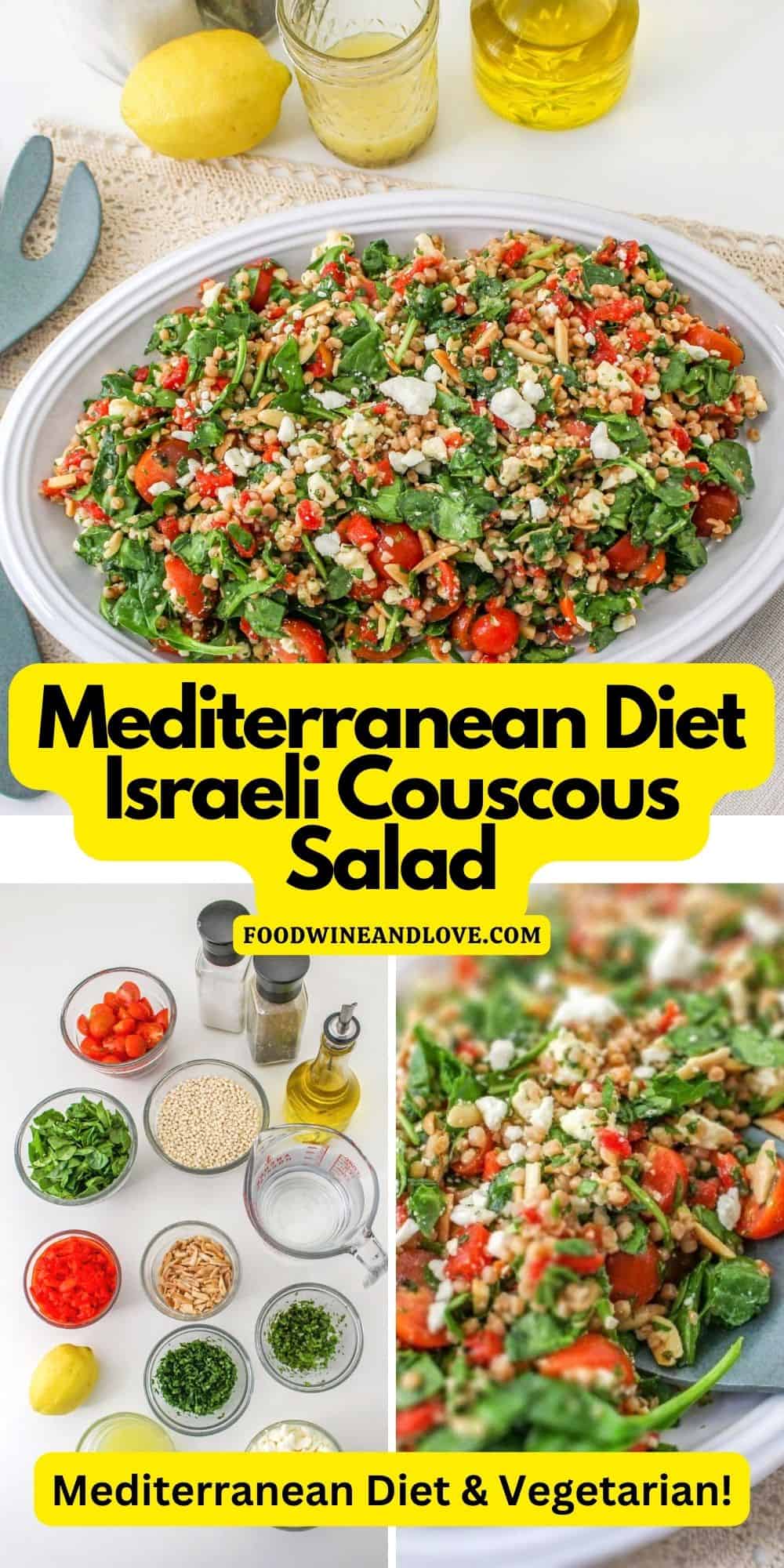 Mediterranean Diet Israeli Couscous Salad, a delicious and flavorful lunch or dinner recipe made with healthy ingredients.