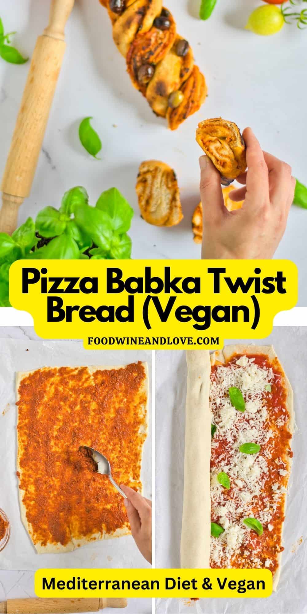 Pizza Babka Twist Bread, an easy and delicious recipe for pizza dough stuffed with toppings and then baked as a babka. Vegan or Vegetarian