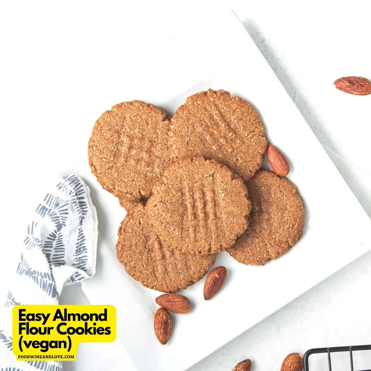 Easy Almond Flour Cookies (vegan), delicious and wholesome dessert recipe made with nutritious ingredients. Vegan, GF, Refined Sugar Free.