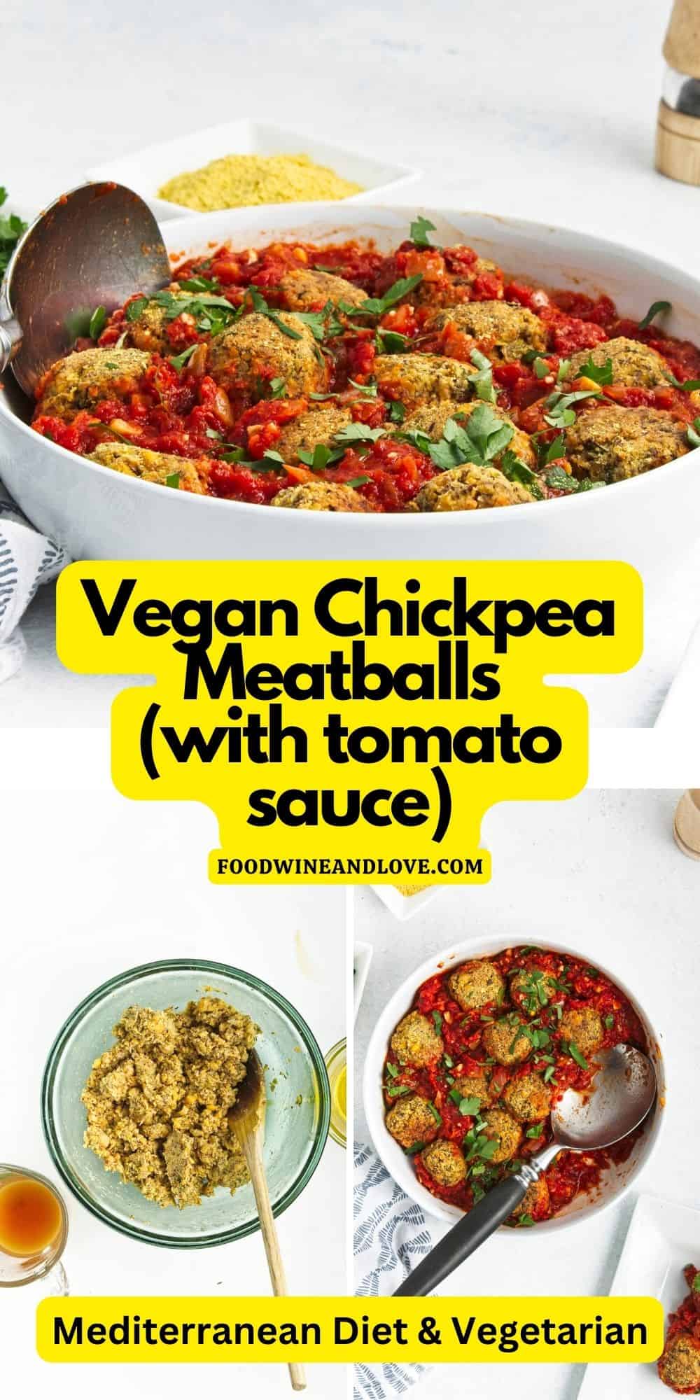 Vegan Chickpea Meatballs (with tomato sauce),  a delicious and nutritious plant-based option to meat-based meatballs.  vegetarian, vegan