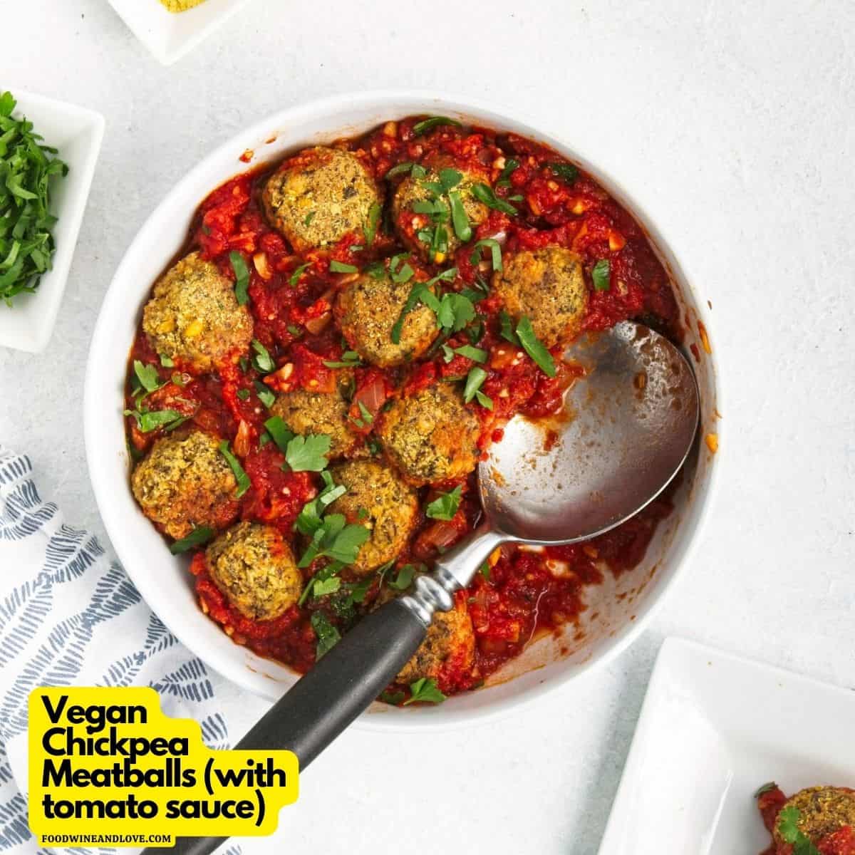 Vegan Chickpea Meatballs (with tomato sauce),  a delicious and nutritious plant-based option to meat-based meatballs.  vegetarian, vegan