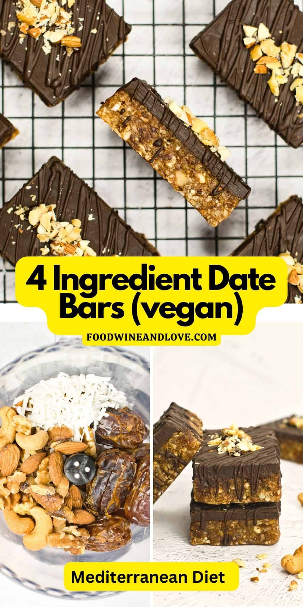 4 Ingredient Date Bars, a simple and delicious vegan dessert or snack recipe made with healthy natural ingredients.