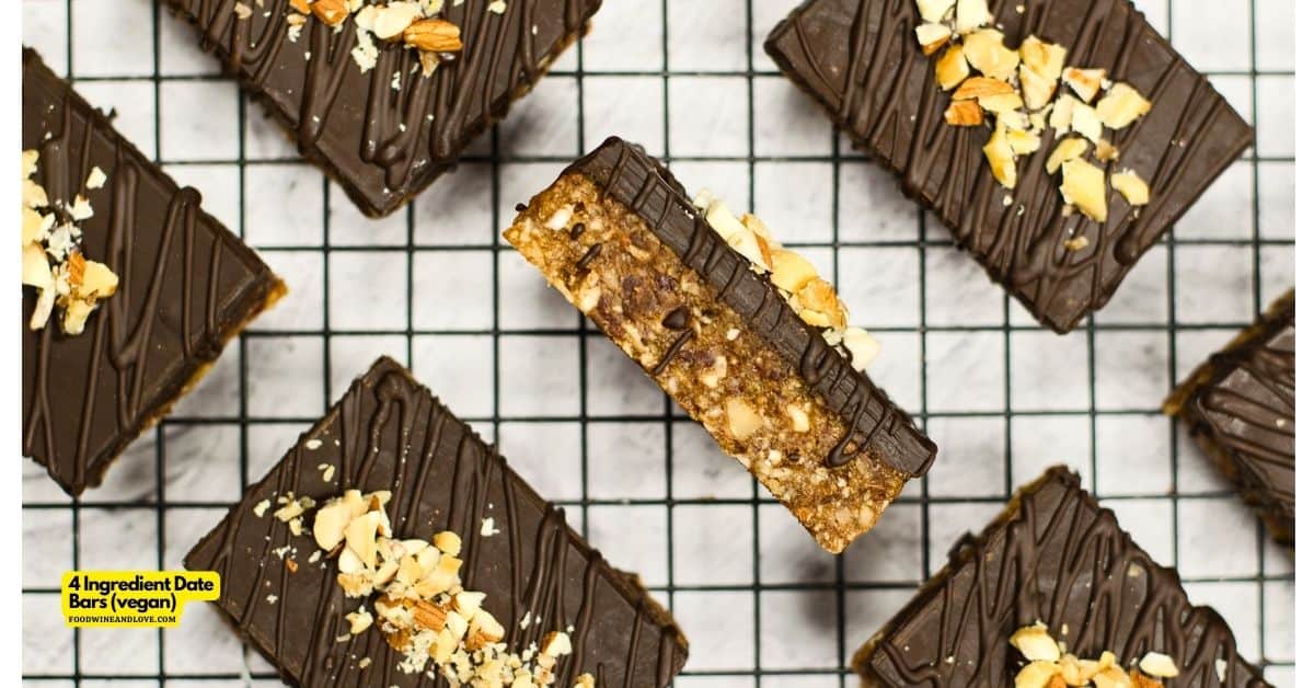 4 Ingredient Date Bars, a simple and delicious vegan dessert or snack recipe made with healthy natural ingredients.