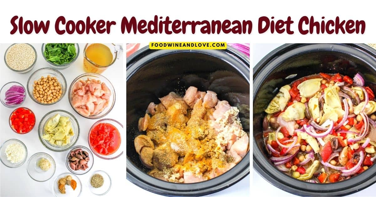 Slow Cooker Mediterranean Diet Chicken, an easy and flavorful meal recipe made with skinless chicken breasts and healthier ingredients.