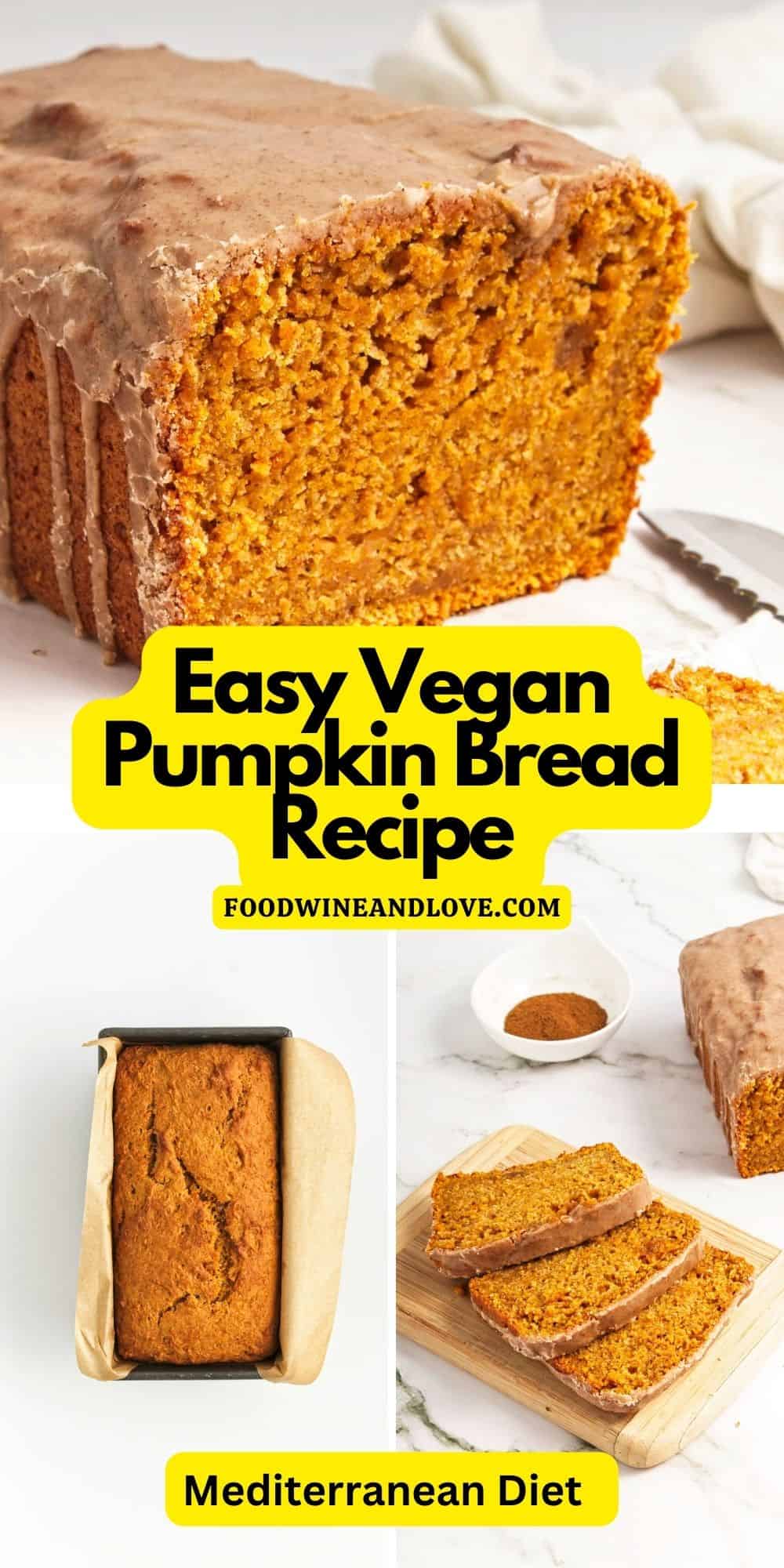 Easy Vegan Pumpkin Bread Recipe, a simple and delicious recipe made without added dairy. Includes a vegan glaze topping.