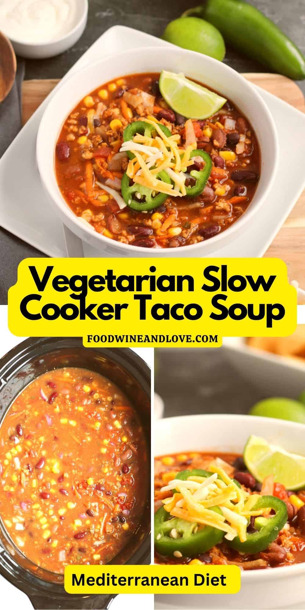 Vegetarian Slow Cooker Taco Soup is a delicious hearty and flavorful soup made with healthy and plant-based ingredients.