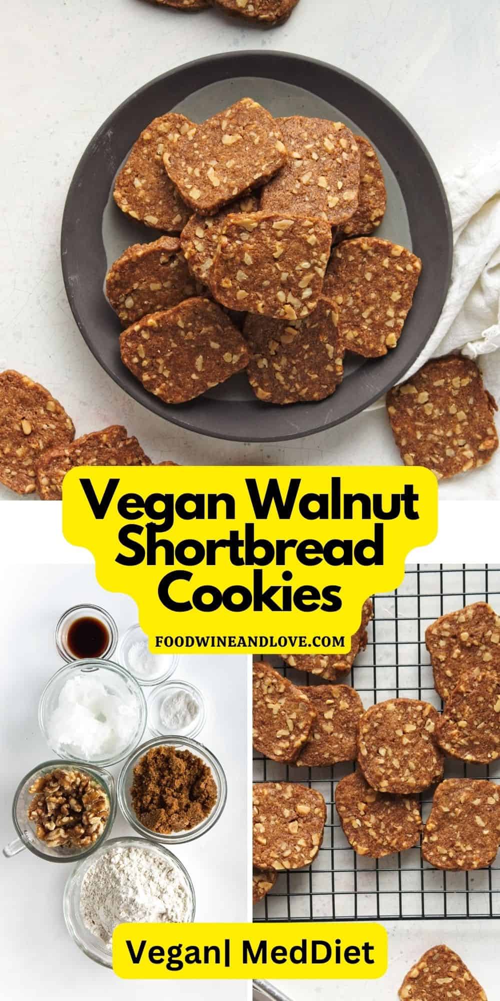 Vegan Walnut Shortbread Cookies, a simple and flavorful dessert or snack recipe based on a classic treat.  Made with no added dairy.