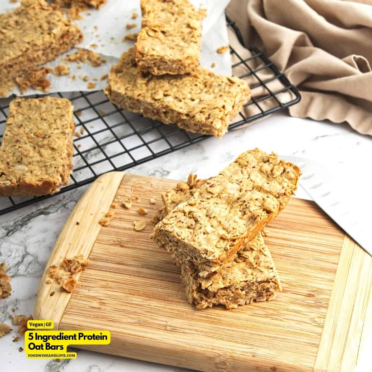 5 Ingredient Protein Oat Bars, a simple and nutritious snack made with healthy ingredients and sweetened with maple syrup.