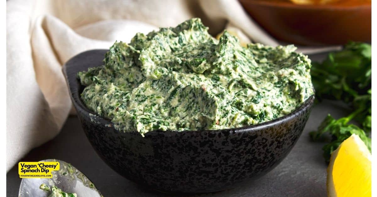 Vegan ‘Cheesy’ Spinach Dip, a simple appetizer recipe for a creamy flavorful dip made without added dairy ingredients. GF, Soy Free
