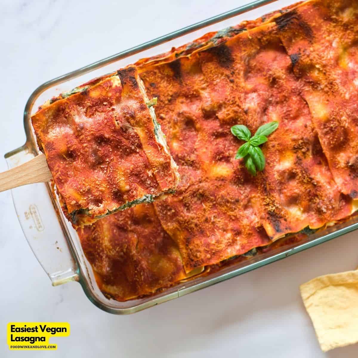 Easiest Vegan Lasagna- No Cashews!, a simple and delicious meal or dinner recipe made with no added dairy. Gluten Free.
