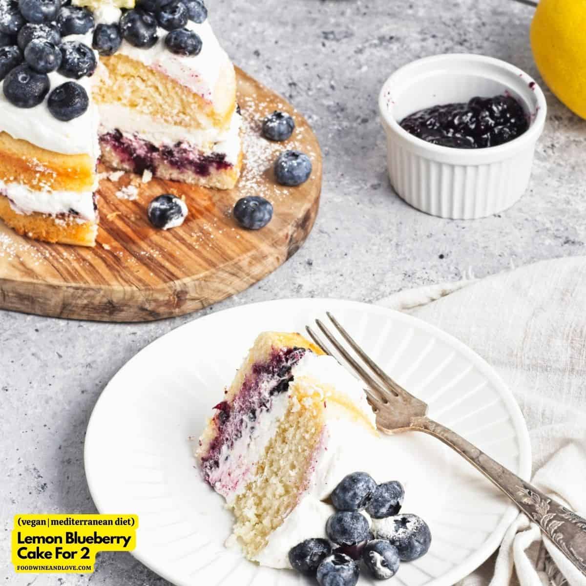 Lemon Blueberry Cake For 2 , a delicious moist and flavorful  dessert recipe made without added dairy. nut free, vegan, small batch.