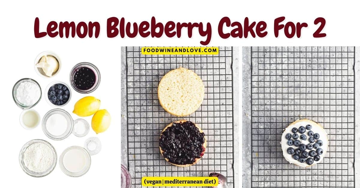 Lemon Blueberry Cake For 2 , a delicious moist and flavorful  dessert recipe made without added dairy. nut free, vegan, small batch.