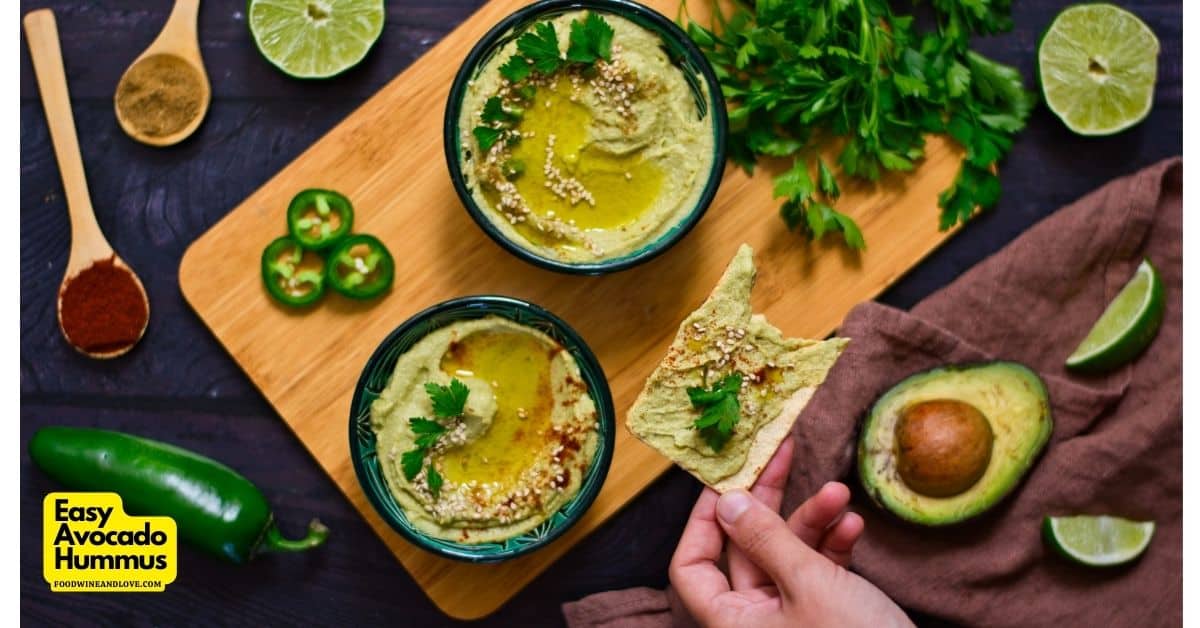Easy Avocado Hummus, a simple recipe for a delicious dip or spread made with avocados and chickpeas. Mediterranean diet, vegan, vegetarian.