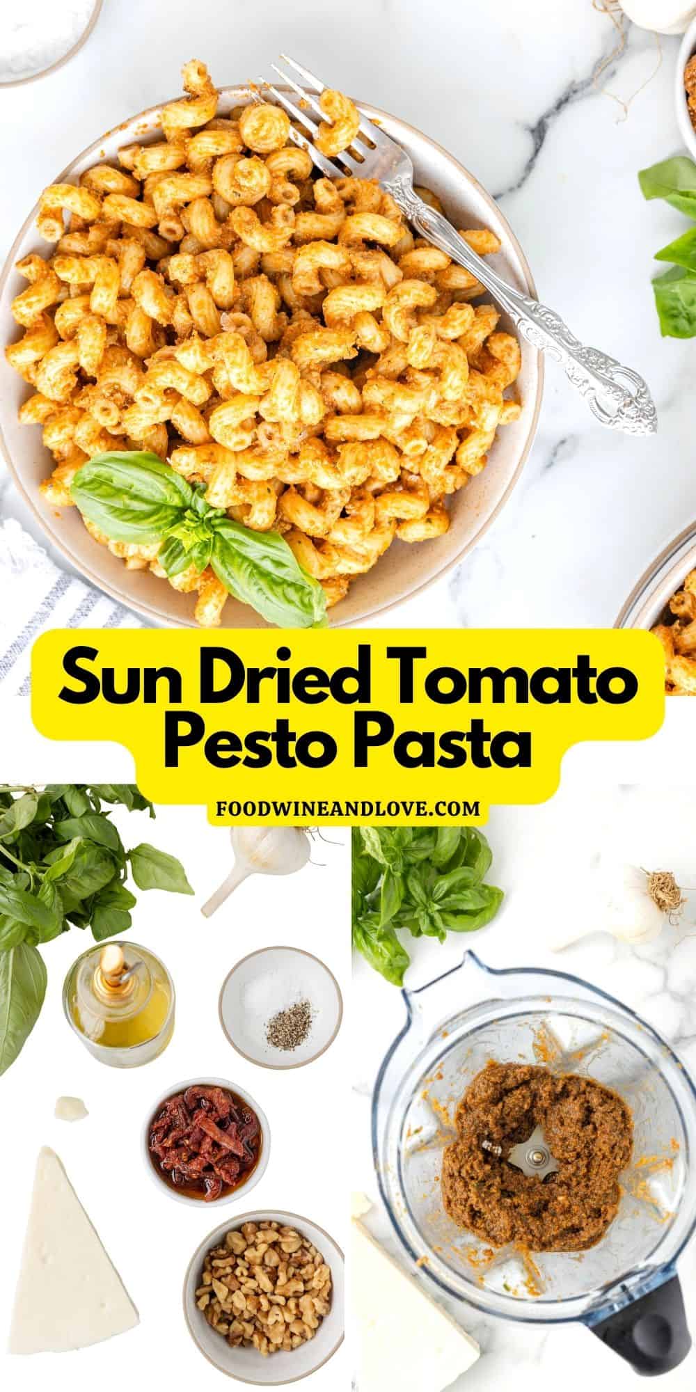 Sun Dried Tomato Pesto Pasta, a simple and delicious Mediterranean diet recipe made with tomatoes, basil, and pine nuts. Vegan, Vegetarian.