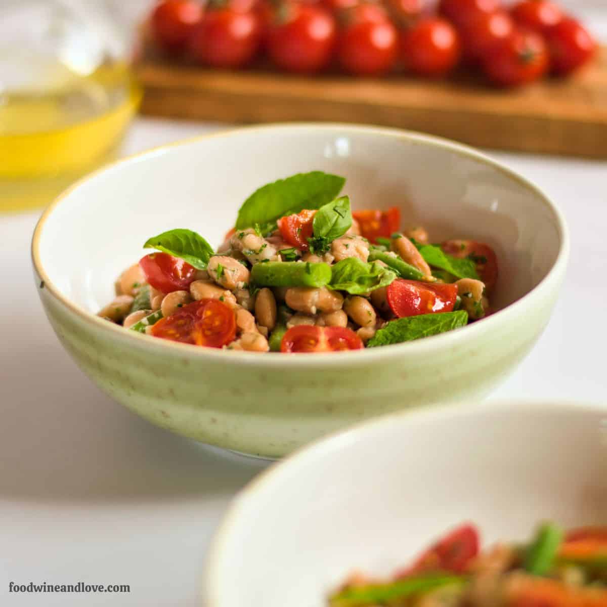 Green Bean and Tomato Salad, a delicious vegan and Mediterranean diet side or meal recipe tossed in a tasty lemon dressing.