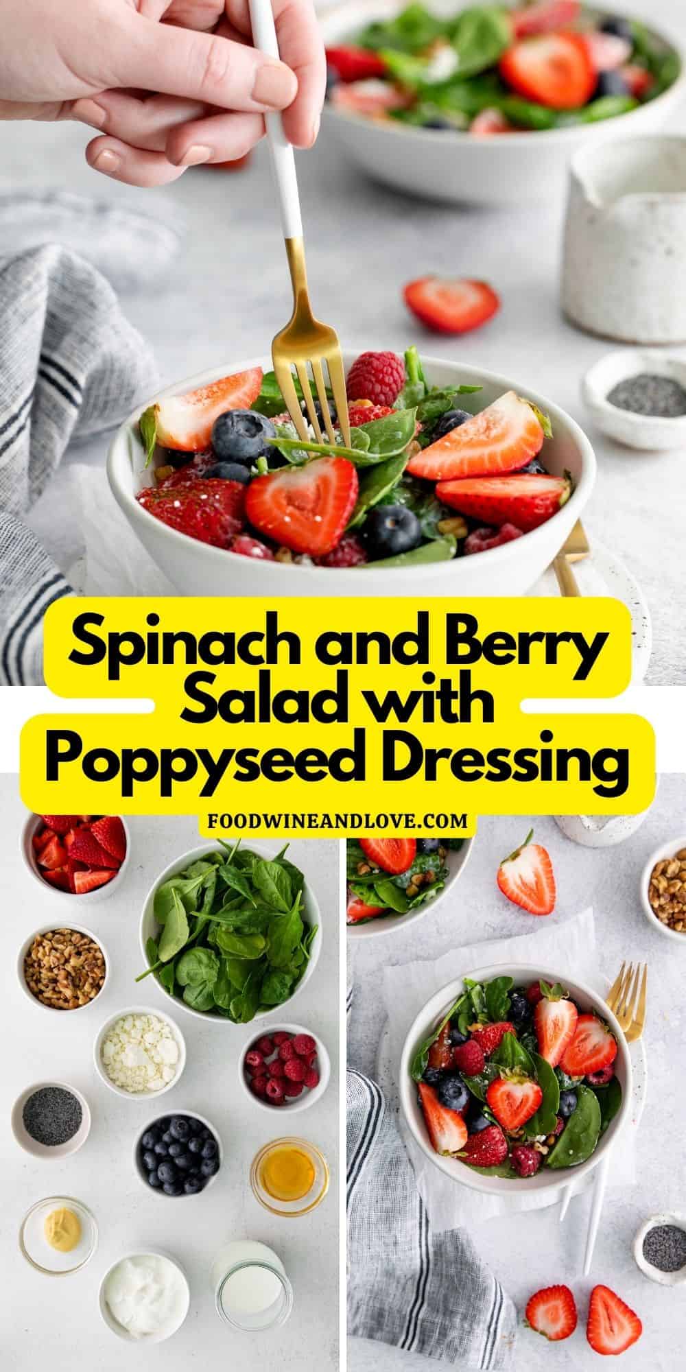 Spinach and Berry Salad with Poppy Seed Dressing, a delicious recipe made with fresh ingredients and topped with creamy honey dijon dressing.