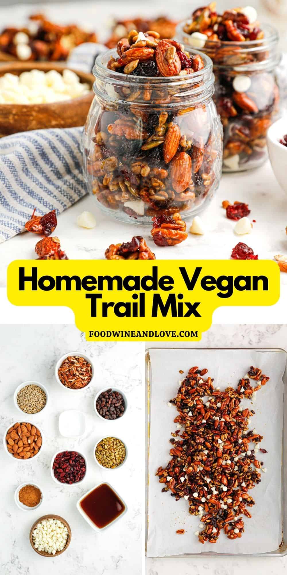 HomemadeHomemade Vegan Trail Mix, a simple recipe for a delicious snack made with nuts, seeds, and sweetened with maple syrup. Vegan Trail Mix