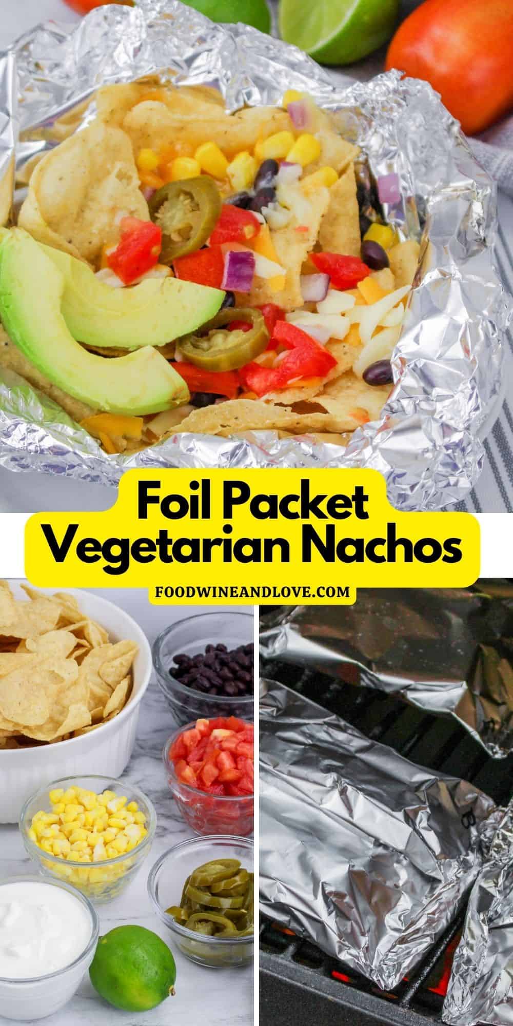 Foil Packet Vegetarian Nachos, a simple 5 ingredient appetizer or meal recipe made foil wrapped in individual portions.