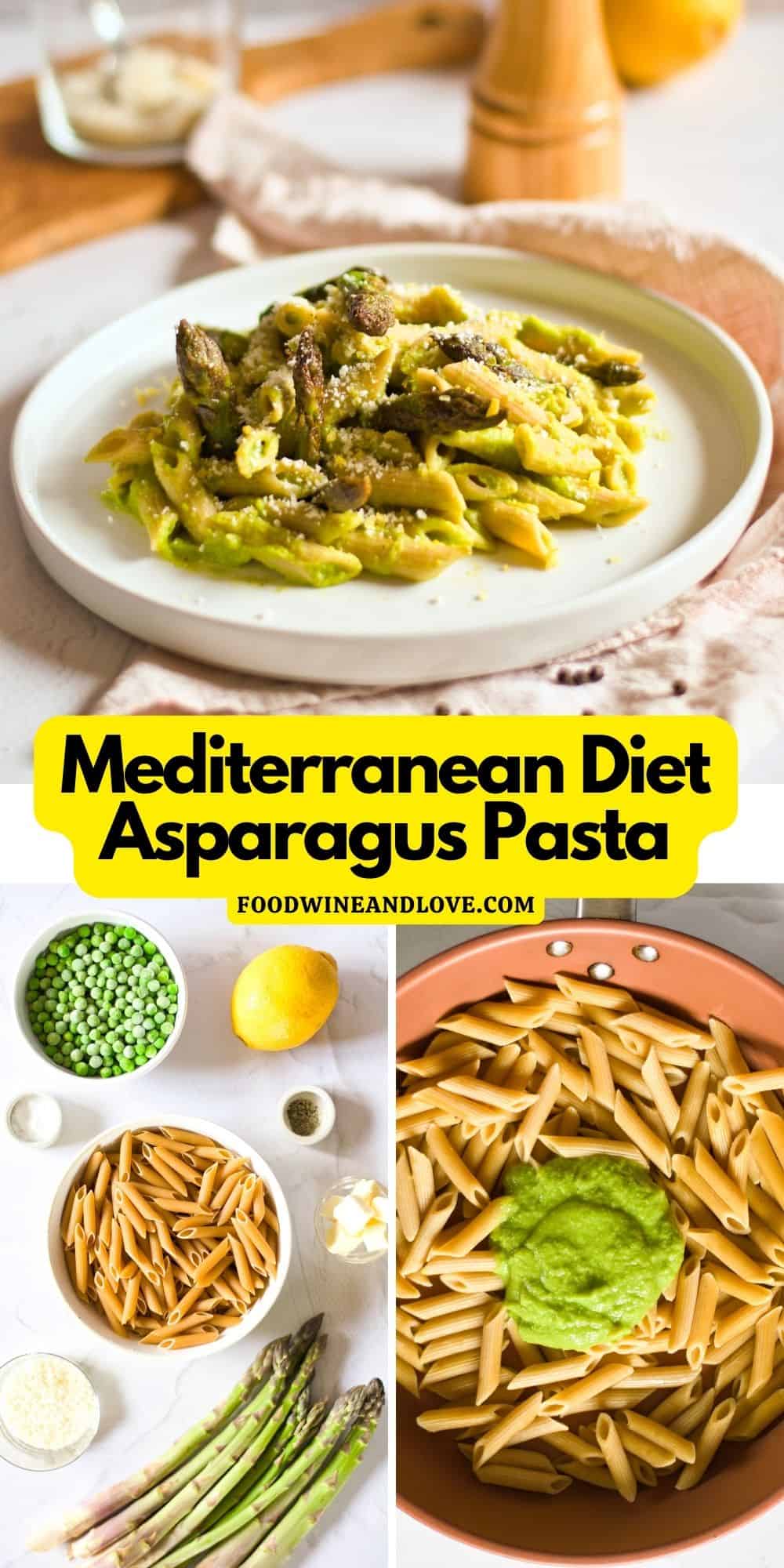 Mediterranean Diet Asparagus Pasta Sauce, a delicious and easy sauce recipe made with asparagus, peas, and Greek Yogurt.