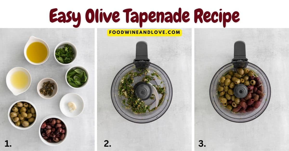 Easy Olive Tapenade Recipe, a delicious quick and easy appetizer or spread recipe made with garlic, basil, and capers.