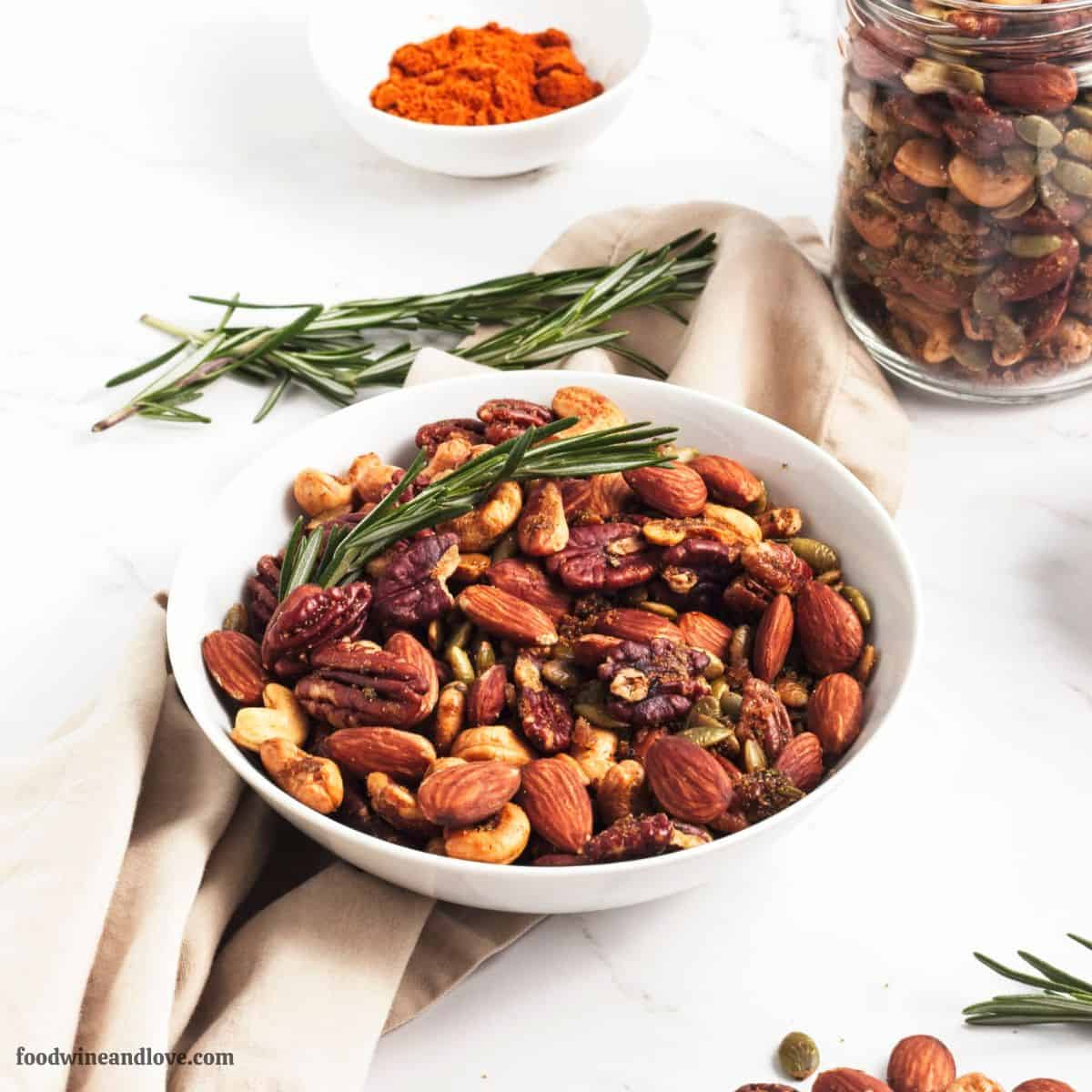 Savory and Sweet Rosemary Spiced Nuts - Food Wine and Love