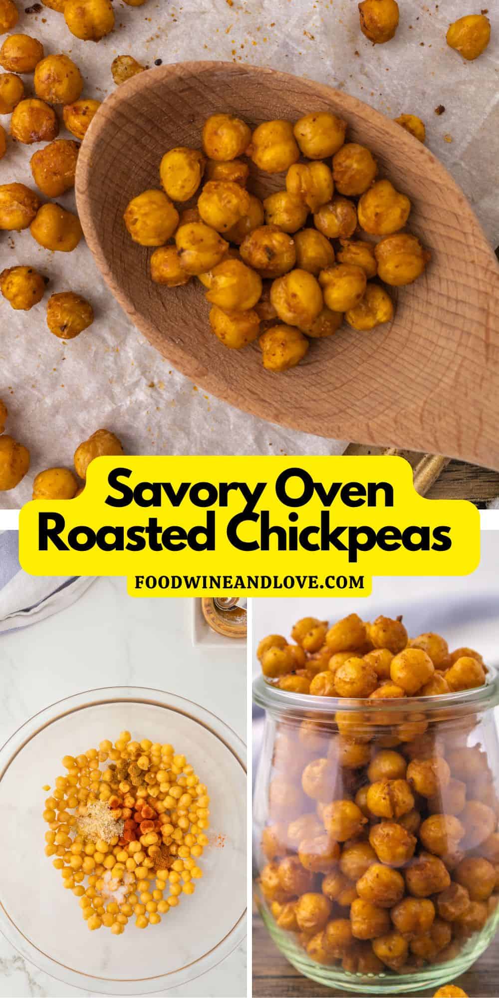 Savory Oven Roasted Chickpeas, a delicious vegan snack recipe made with olive oil and seasonings in about 40 minutes.