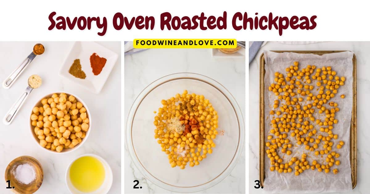 Savory Oven Roasted Chickpeas, a delicious vegan snack recipe made with olive oil and seasonings in about 40 minutes.